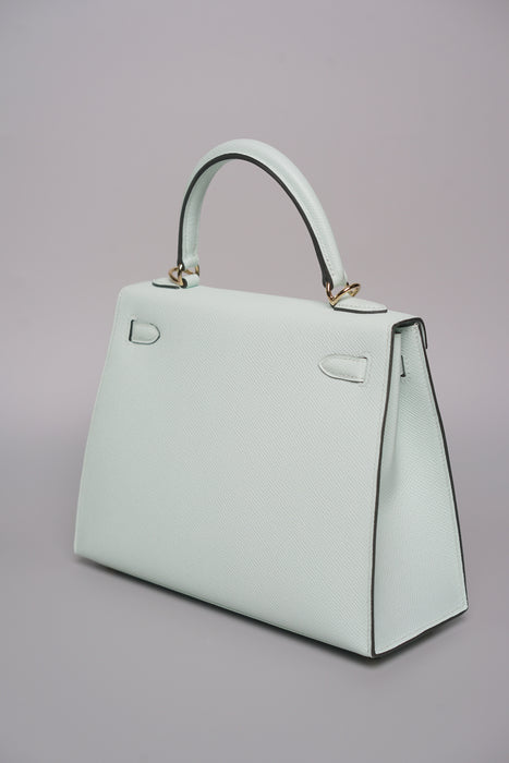 Hermes Kelly 25 in Vert Peppermint Epsom Permabrass (Brand New)