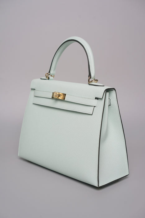 Hermes Kelly 25 in Vert Peppermint Epsom Permabrass (Brand New)