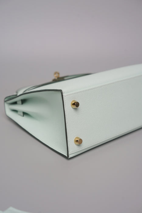 Hermes Kelly 25 in Vert Peppermint Epsom Permabrass (Brand New)