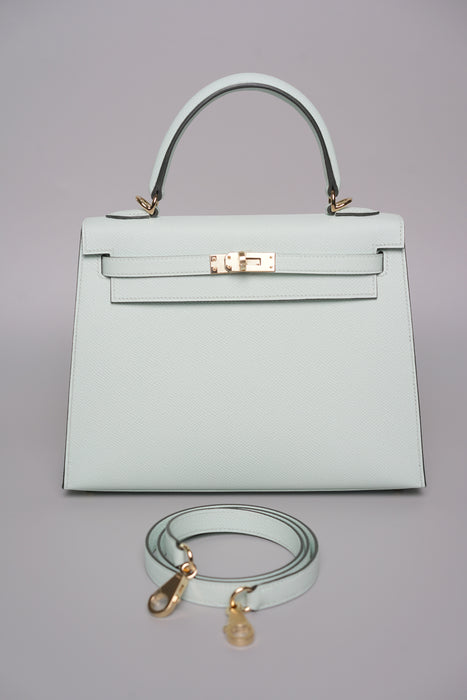 Hermes Kelly 25 in Vert Peppermint Epsom Permabrass (Brand New)