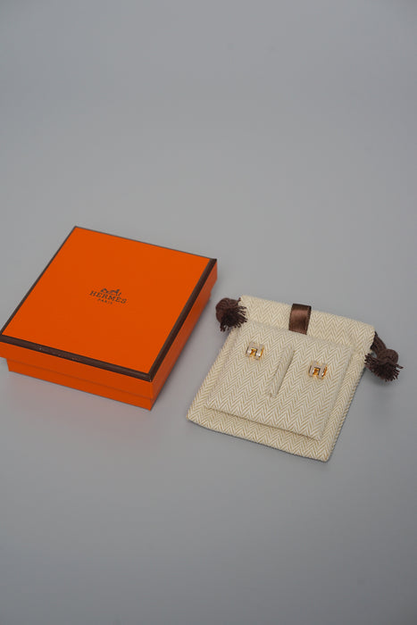 Hermes Mini Pop H Earrings in Marron Glace Ghw (Brand New)