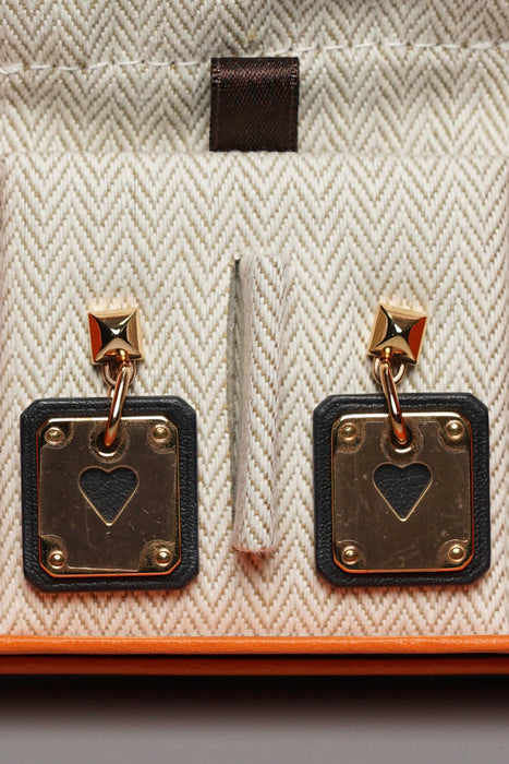 Hermes As De Coeur Earrings in Black Rghw (Brand New)