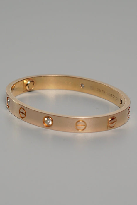 Cartier Love Bracelet in Rosegold Size 15, 4 Diamonds