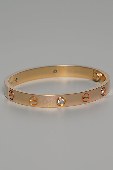 Cartier Love Bracelet in Rosegold Size 15, 4 Diamonds