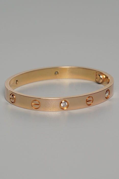 Cartier Love Bracelet in Rosegold Size 15, 4 Diamonds