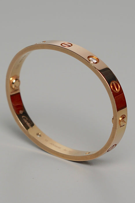 Cartier Love Bracelet in Rosegold Size 15, 4 Diamonds