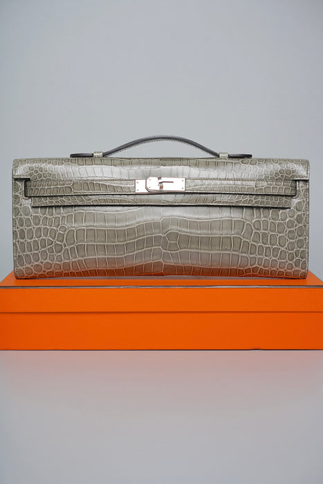 Hermes Kelly Cut in Gris T Shiny Porosus Phw