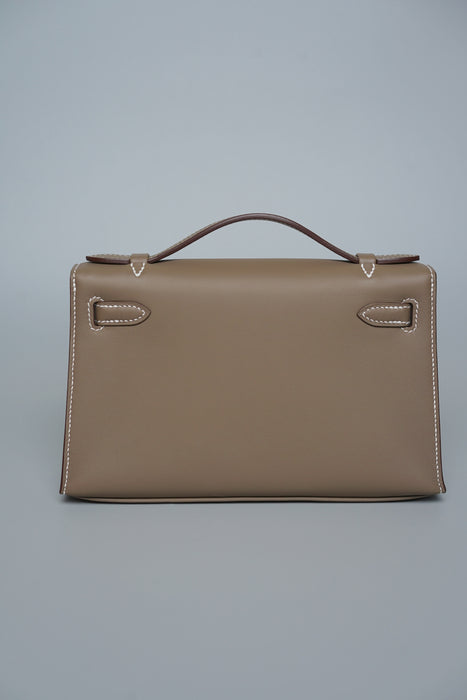Hermes Kelly Pochette in Etoupe Swift Ghw (Brand New)