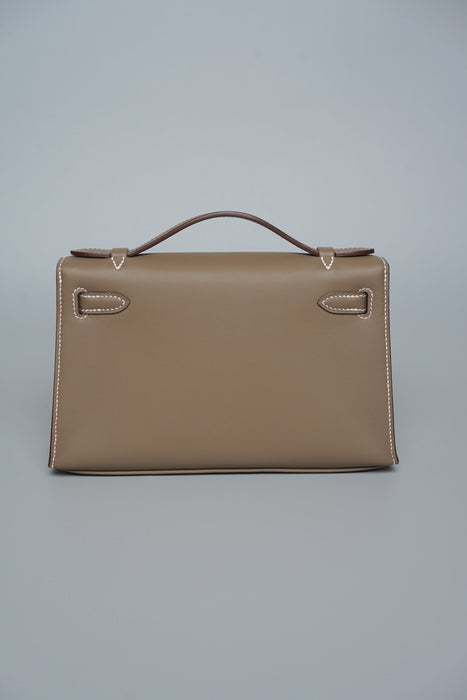 Hermes Kelly Pochette in Etoupe Swift Ghw (Brand New)