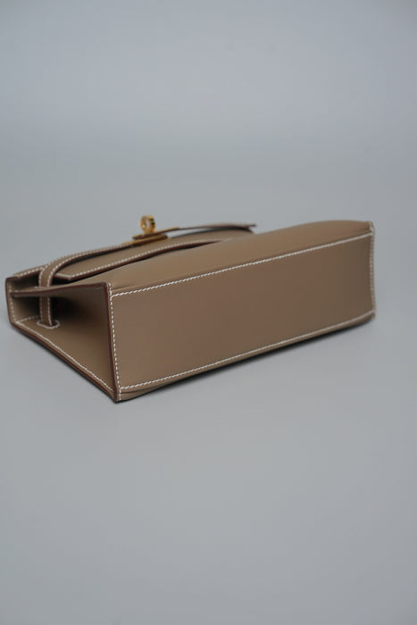 Hermes Kelly Pochette in Etoupe Swift Ghw (Brand New)
