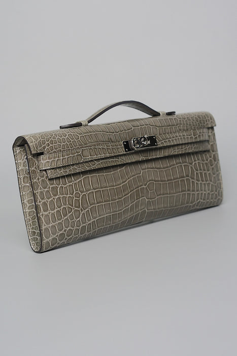 Hermes Kelly Cut in Gris T Shiny Porosus Phw