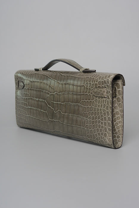 Hermes Kelly Cut in Gris T Shiny Porosus Phw
