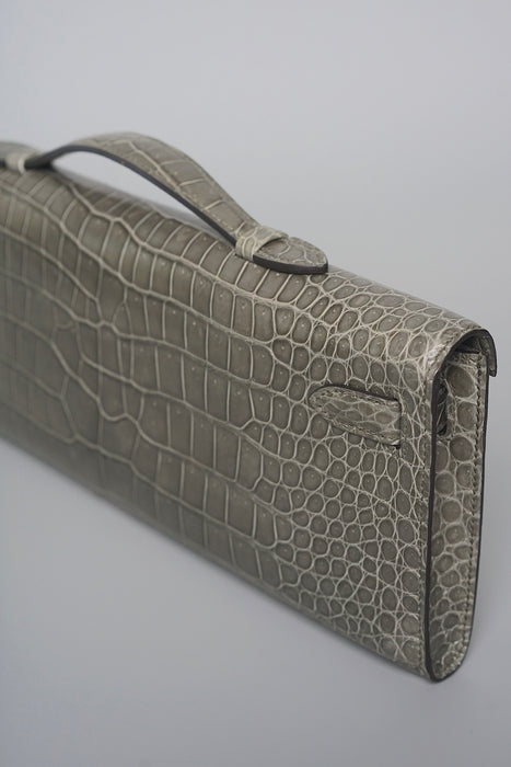 Hermes Kelly Cut in Gris T Shiny Porosus Phw