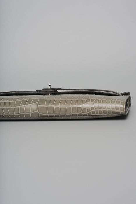Hermes Kelly Cut in Gris T Shiny Porosus Phw