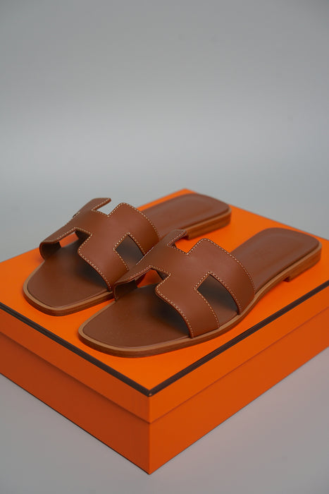 Hermes Oran Sandals in Gold Size 38 (Brand New)