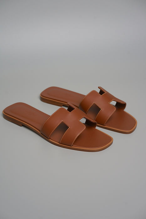Hermes Oran Sandals in Gold Size 38 (Brand New)