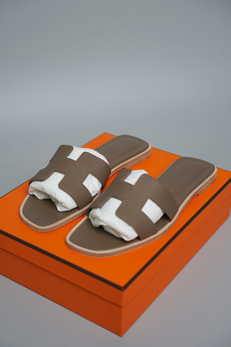 Hermes Oran Sandals in Etoupe Size 38.5 (Brand New)