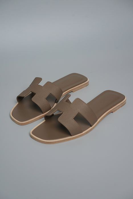 Hermes Oran Sandals in Etoupe Size 38.5 (Brand New)
