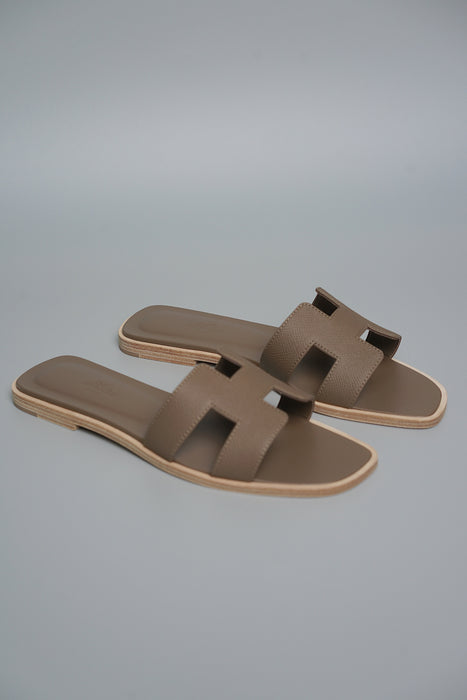 Hermes Oran Sandals in Etoupe Size 38.5 (Brand New)