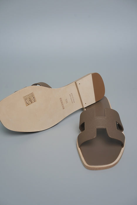 Hermes Oran Sandals in Etoupe Size 38.5 (Brand New)