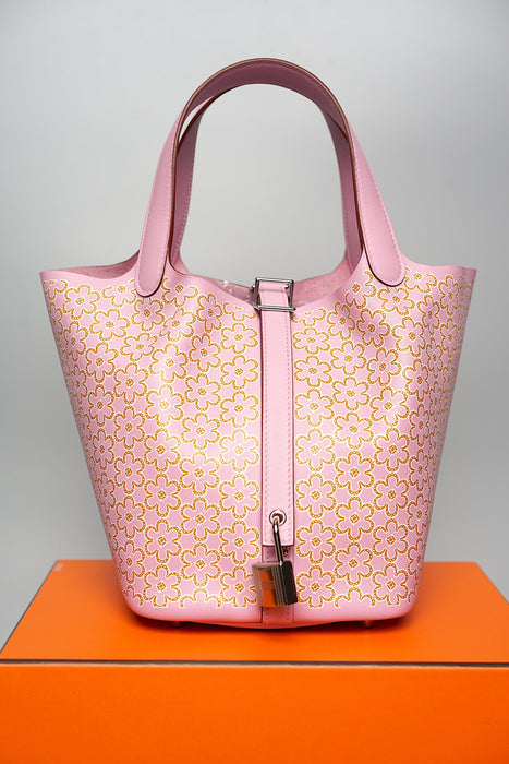 Hermes Picotin 18 Lucky Daisy in Mauve Sylvestre/Cuivre/Blanc Phw (Brand New)