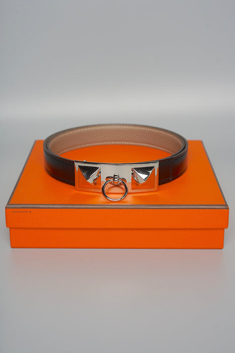 Hermes Rivale Belt in Black Etoupe, Size 85