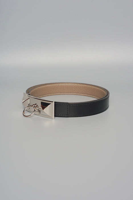 Hermes Rivale Belt in Black Etoupe, Size 85