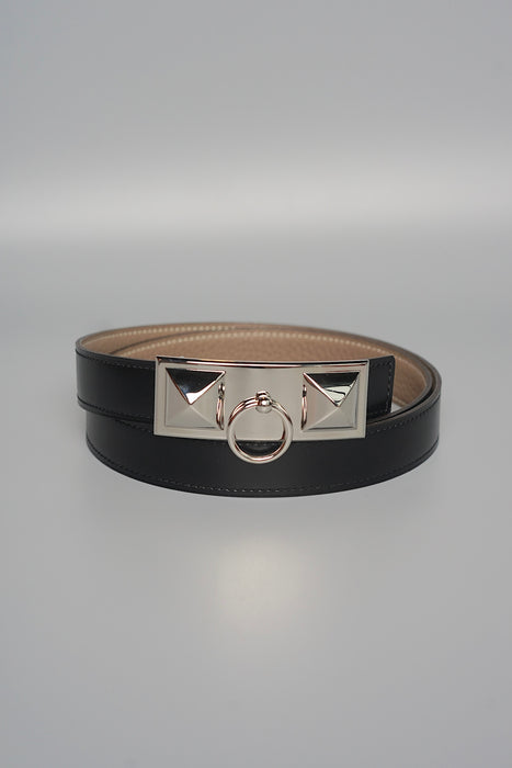 Hermes Rivale Belt in Black Etoupe, Size 85