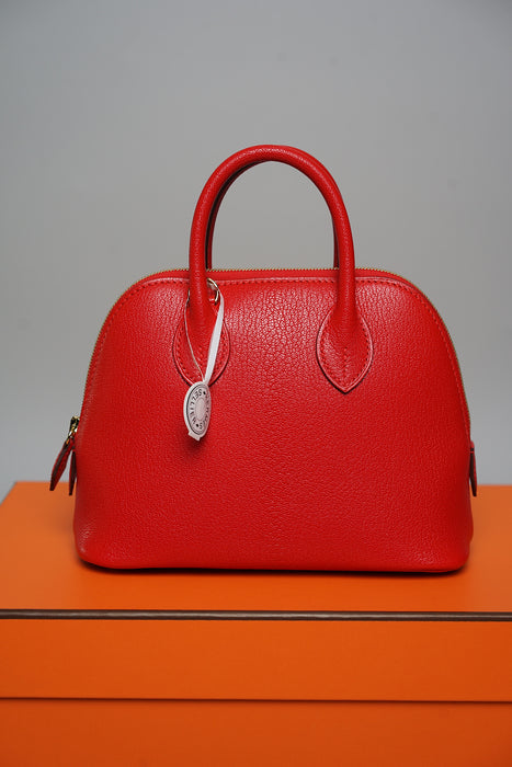 Hermes Mini Bolide in Rouge De Coeur Chèvre Ghw (Brand New)