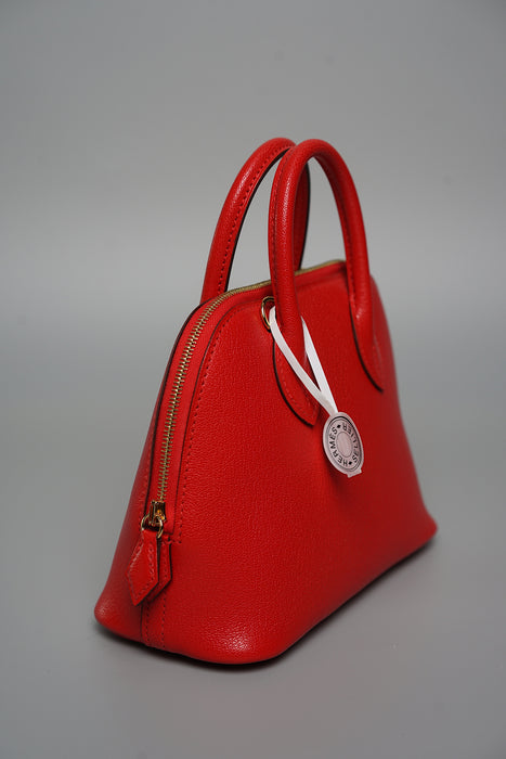 Hermes Mini Bolide in Rouge De Coeur Chèvre Ghw (Brand New)