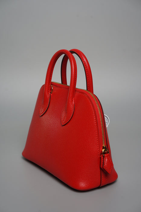 Hermes Mini Bolide in Rouge De Coeur Chèvre Ghw (Brand New)