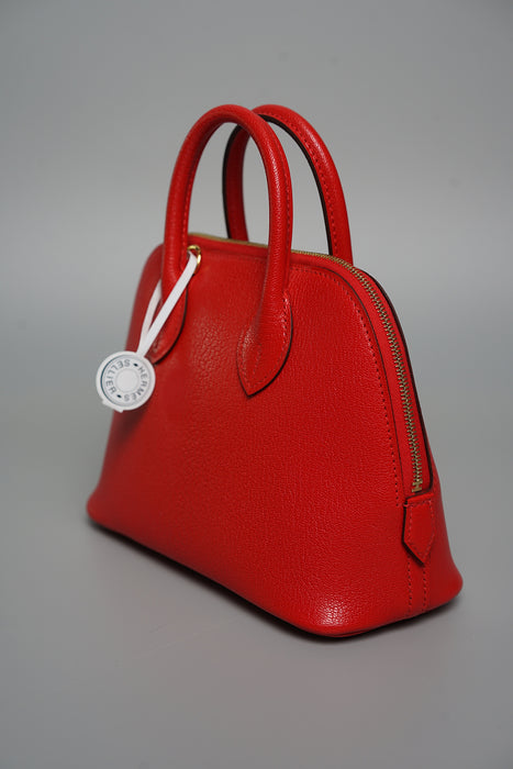 Hermes Mini Bolide in Rouge De Coeur Chèvre Ghw (Brand New)