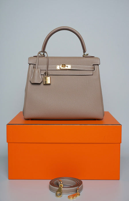 Hermes Kelly 25 in Etoupe Togo Ghw (Brand New)