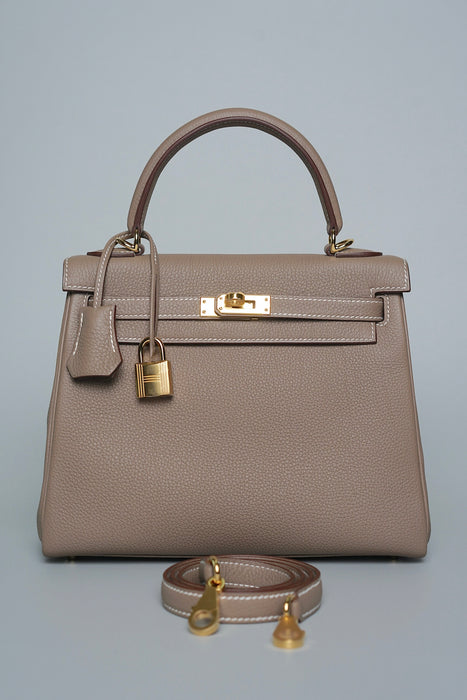 Hermes Kelly 25 in Etoupe Togo Ghw (Brand New)