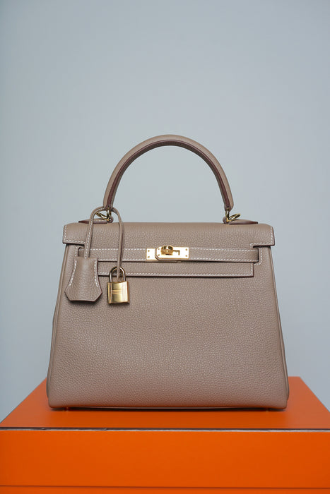 Hermes Kelly 25 in Etoupe Togo Ghw (Brand New)