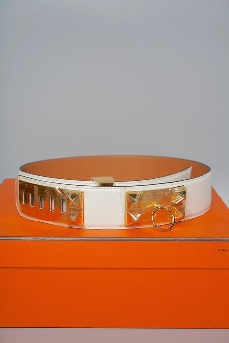 Hermes Collier de Chien Belt in White Ghw, Size 80 (Brand New)
