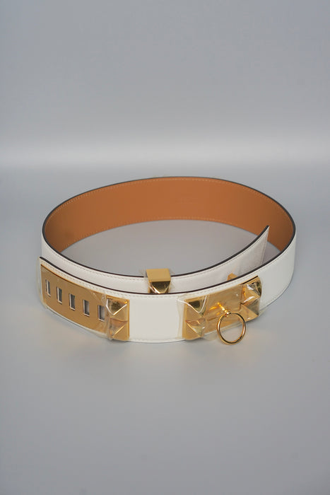 Hermes Collier de Chien Belt in White Ghw, Size 80 (Brand New)