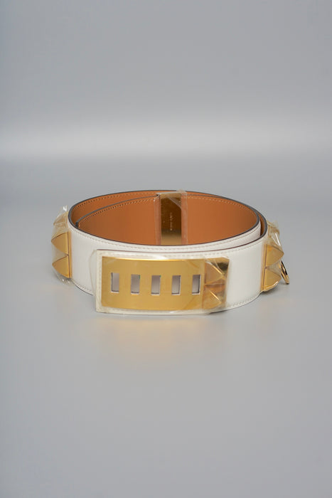 Hermes Collier de Chien Belt in White Ghw, Size 80 (Brand New)