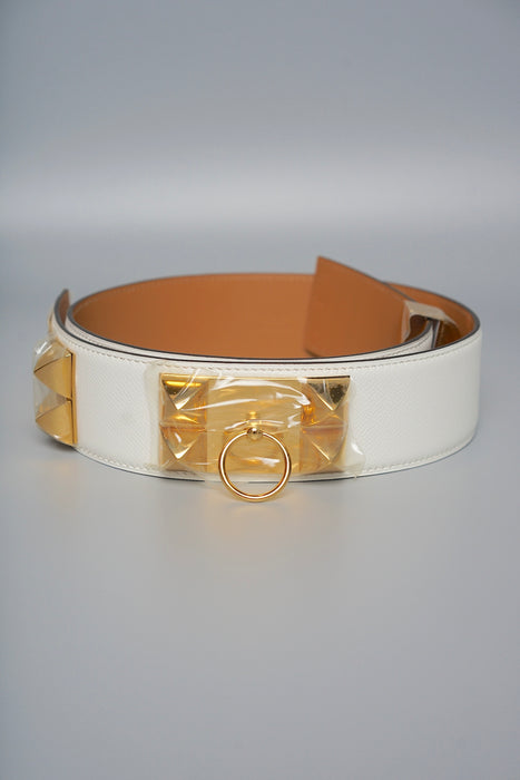 Hermes Collier de Chien Belt in White Ghw, Size 80 (Brand New)