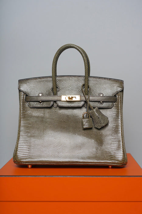 Hermes Birkin 25 in Vert Olive Lizard Ghw