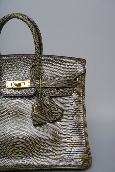 Hermes Birkin 25 in Vert Olive Lizard Ghw
