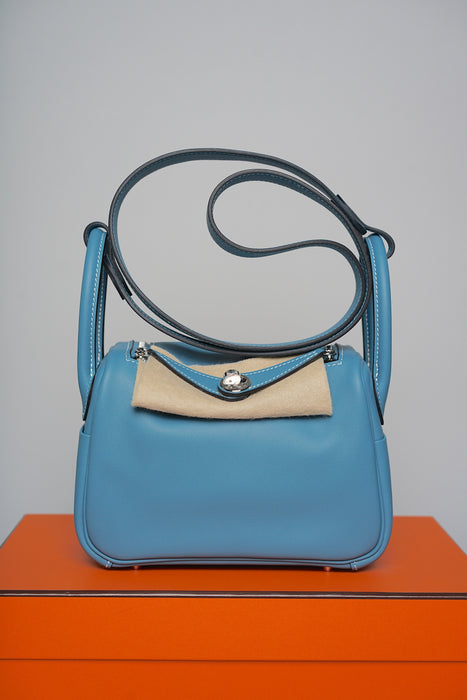Hermes Mini Lindy in Blue Jean Swift Phw (Brand New)