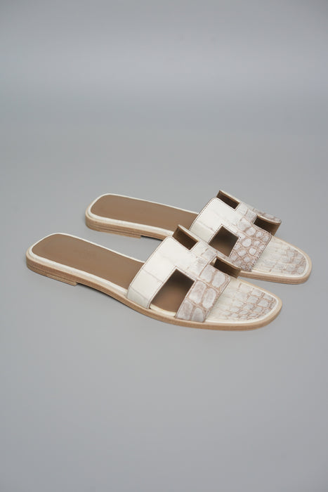 Hermes Himalayan Oran Sandals Matte Nilo Crocodile Size 38 (Brand New)