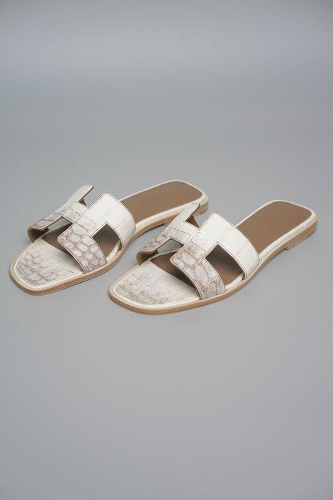 Hermes Himalayan Oran Sandals Matte Nilo Crocodile Size 38 (Brand New)
