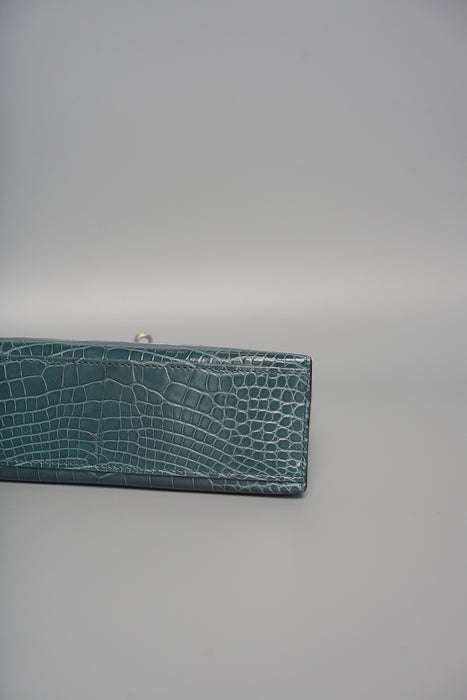 Hermes Kelly Pochette in Vert Bosphere Shiny Alligator Phw