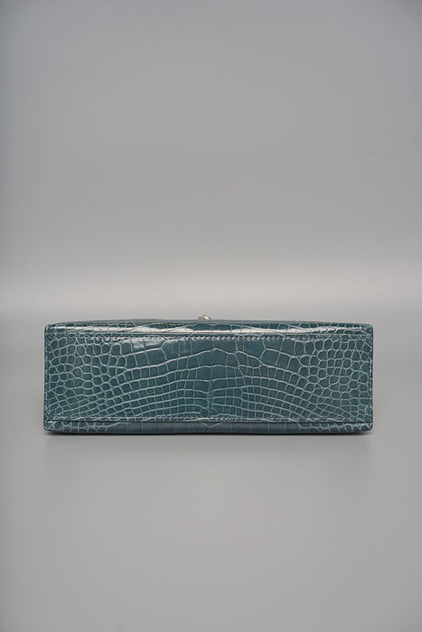 Hermes Kelly Pochette in Vert Bosphere Shiny Alligator Phw