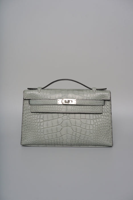 Hermes Kelly Pochette in Gris Ciment Matte Alligator Phw (Brand New)