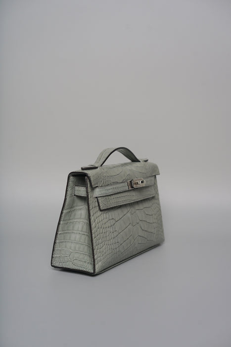 Hermes Kelly Pochette in Gris Ciment Matte Alligator Phw (Brand New)