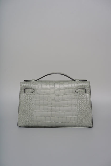 Hermes Kelly Pochette in Gris Ciment Matte Alligator Phw (Brand New)