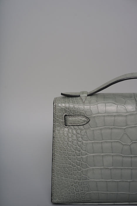 Hermes Kelly Pochette in Gris Ciment Matte Alligator Phw (Brand New)